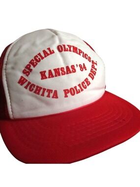 Vintage Trucker Hat Snapback WICHITA POLICE NOS 1984 80s SPECIAL OLYMPICS Red YA